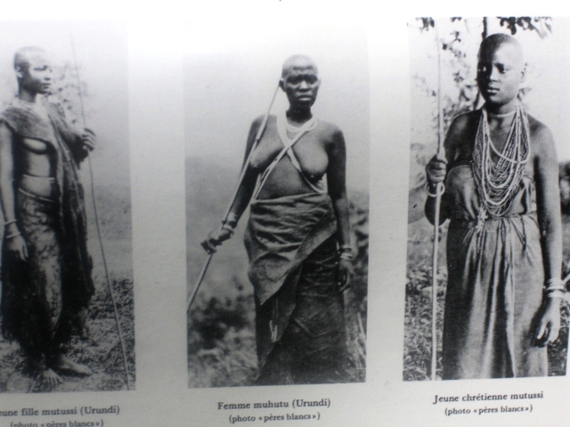 A blending of colonial political and missionizing goals in 19th.C. Burundi:  The left = a Tutsi considered ‘part Hamitic’ ('superior' race), in the middle a Hutu considered fully ‘Bantu’ ('inferior' race) and right = a Christianized Tutsi ('best of both worlds').   Source:  Durch Massailand zur Nilquelle (By Massailand to the Source of Nile), Oscar Baumann, Berlin (1894)